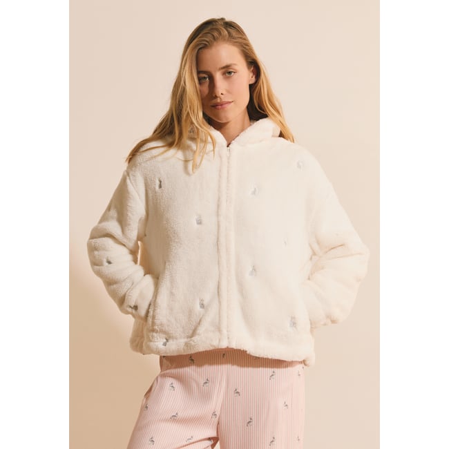 Veste avec capuche à motifs lapins BRUNO lin <span itemprop=