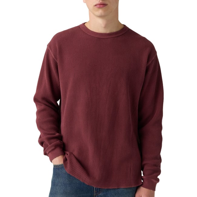 T-shirt en coton bordeaux à coupe droite pourvu de manches longues rouge foncé <span itemprop=