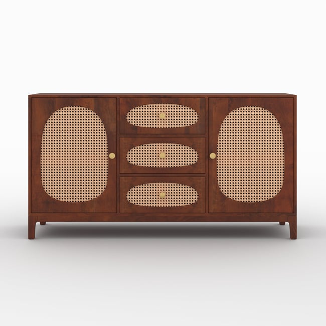Buffet en bois de manguier et cannage - LANKA Couleur marron foncé <span itemprop=
