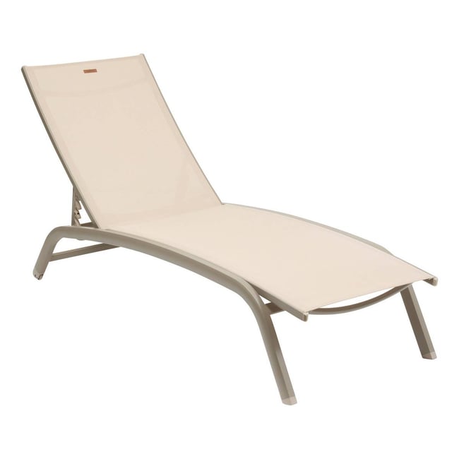 Transat de jardin en aluminium à roulettes 4 positions BONAO beige lin <span itemprop=
