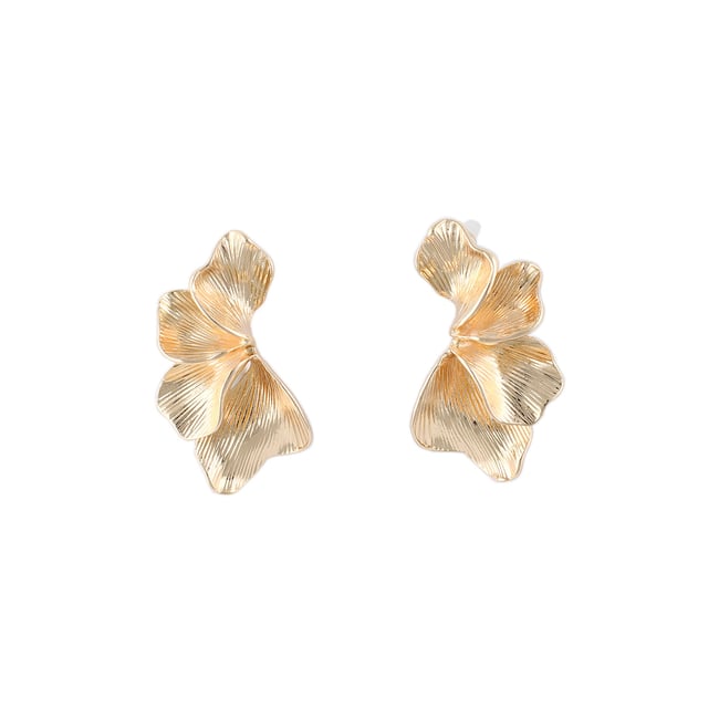 Boucles d'oreilles demi feuilles dorées doré <span itemprop=
