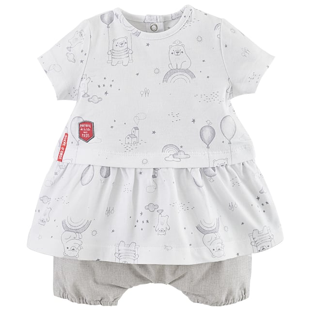 Ensemble robe et bloomer bebe fille gris <span itemprop=