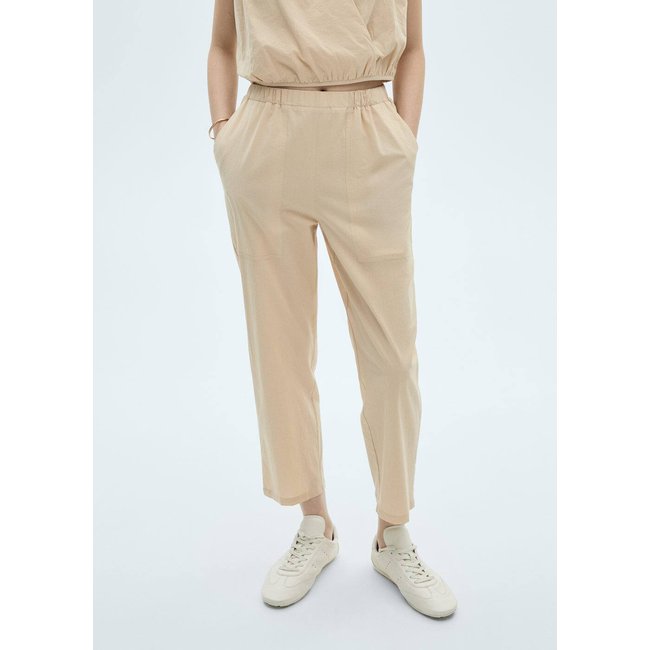 Pantalon crop coton beige <span itemprop=