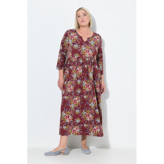 Robe maxi en jersey motif floral bordeaux <span itemprop=
