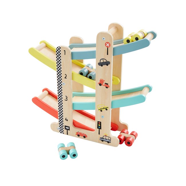 Toboggan à voitures en bois multicolore <span itemprop=