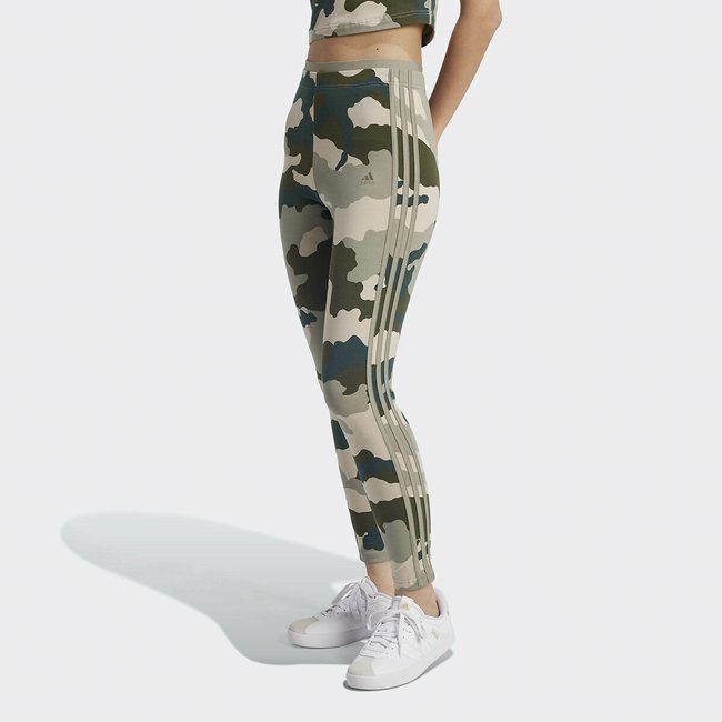 Essentials 3 stripes cropped leggings in camo print cotton green Adidas Sportswear La Redoute