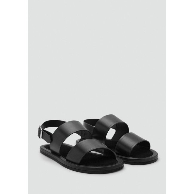 Sandales à lanières cuir noir <span itemprop=