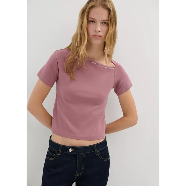 T-shirt détail clous rose pastel <span itemprop=