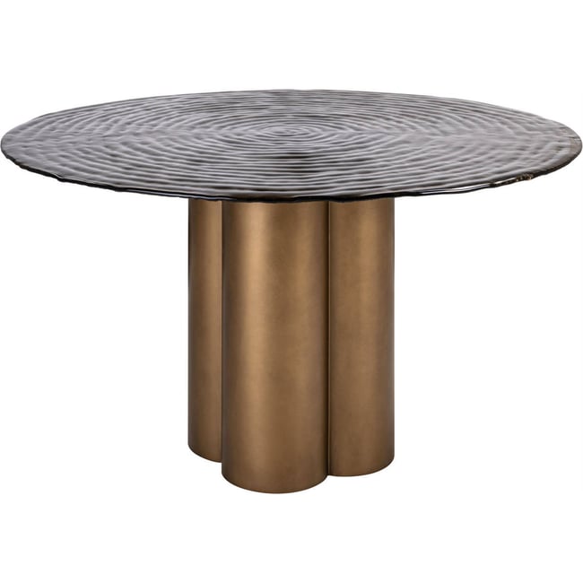 Table à manger ronde en verre texturé Couleur doré antique et verre fumé <span itemprop=