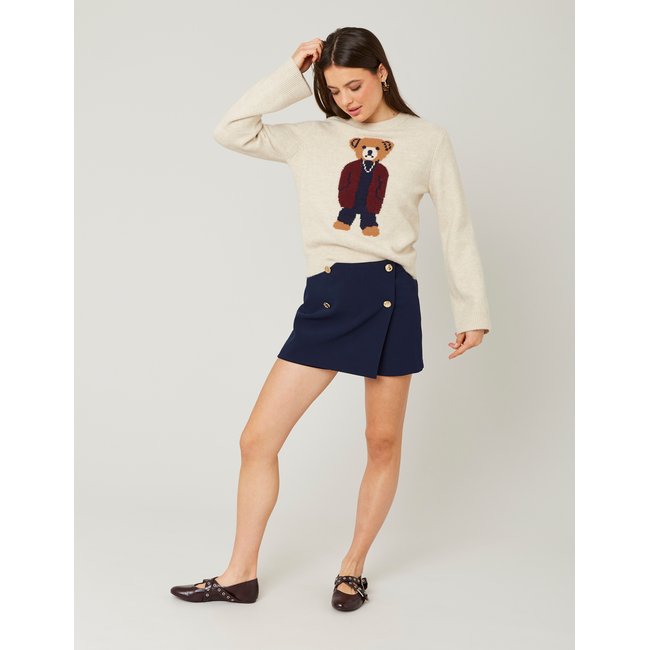 Jupe short boutons dorés bleu foncé <span itemprop=
