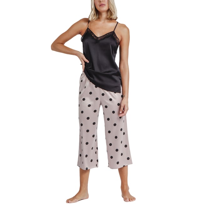 Pyjama pantalon palazzo caraco Elegant Dots noir <span itemprop=