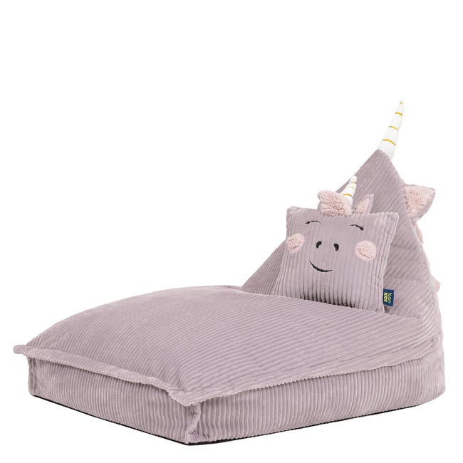 Pouf chauffeuse animal avec coussin licorne pour enfant en velours côtelé Oeko-Tex® lilas Couleur lilas licorne <span itemprop=