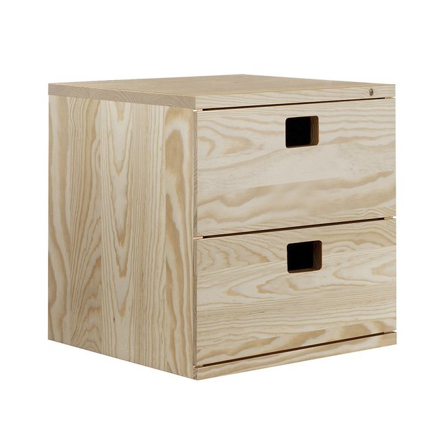 Schubladenelement - 2 - aus massivem Kiefernholz und Sperrholz natur <span itemprop=