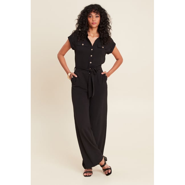Combinaison pantalon ceinturée noir <span itemprop=