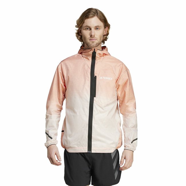 Veste coupe-vent de trail running blanc/rose <span itemprop=