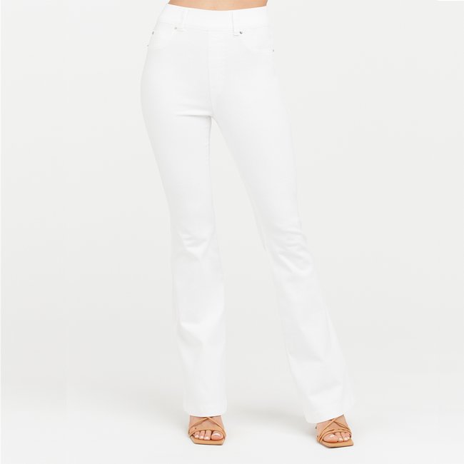 Pantalon patte d´éléphant  modelant à effet jean blanc blanc white <span itemprop=