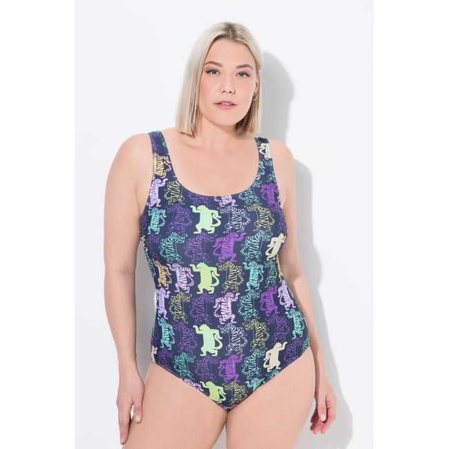 Maillot de bain sans bonnets souples. Motif pétrole foncé <span itemprop=