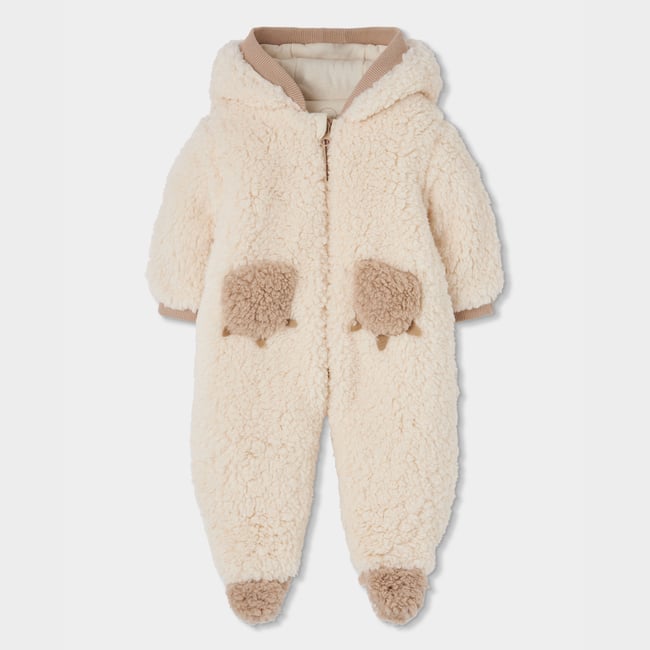 Barboteuse bébé écrue avec motif moutons blanc <span itemprop=