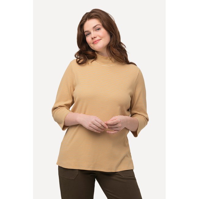 T-shirt slim à col montant et manches 3/4 moutarde <span itemprop=