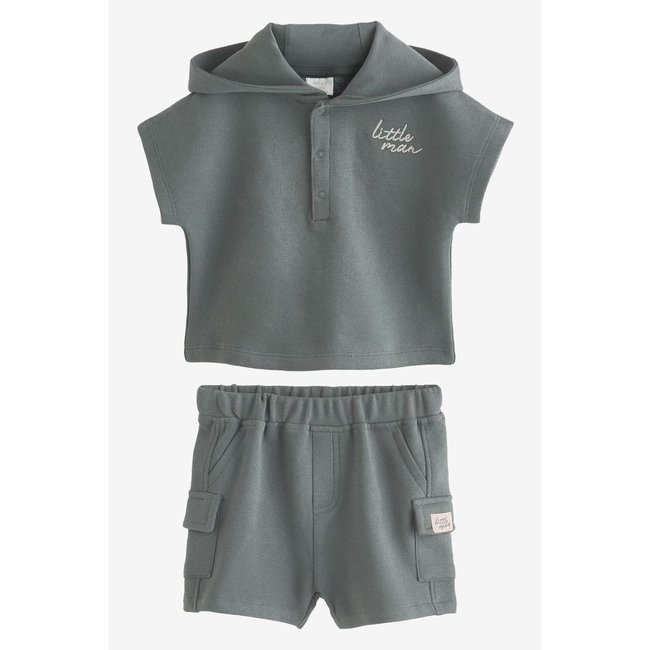 Ensemble short et sweat à capuche bébé mono petit homme <span itemprop=