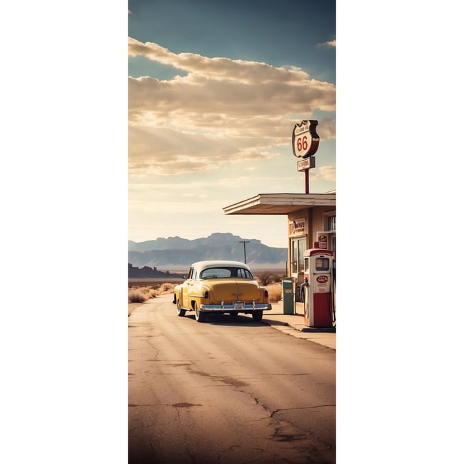 Tableau Sur Verre Synthétique Route 66 Vintage RÉTRO VINTAGE Couleur tableau en verre synthétique <span itemprop=