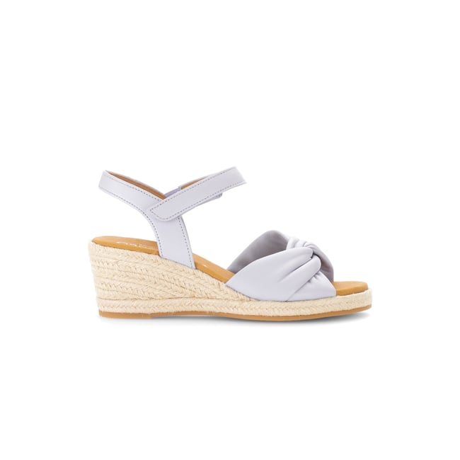 Sandales en cuir lisse à talon compensé bleu lisse <span itemprop=