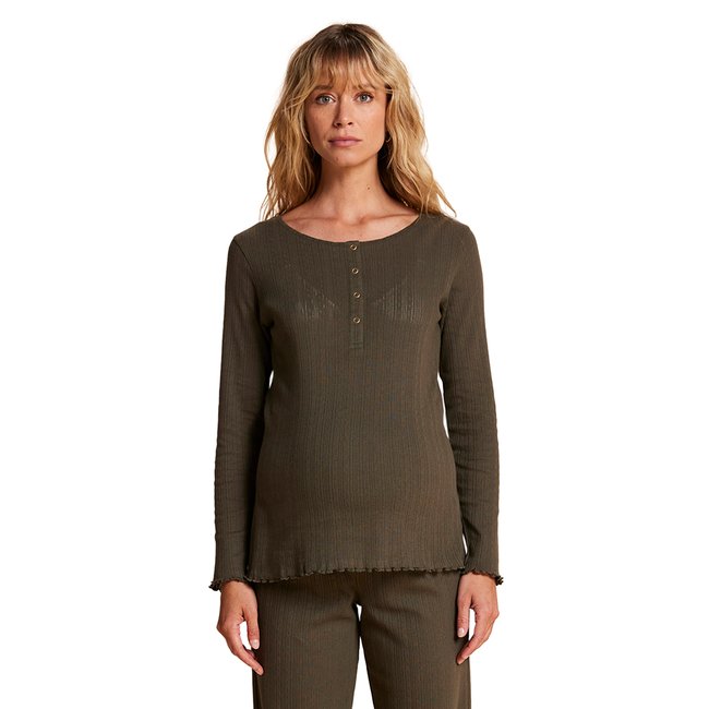 Ensemble 2 pièces homewear grossesse et allaitement maille pointelle kaki <span itemprop=