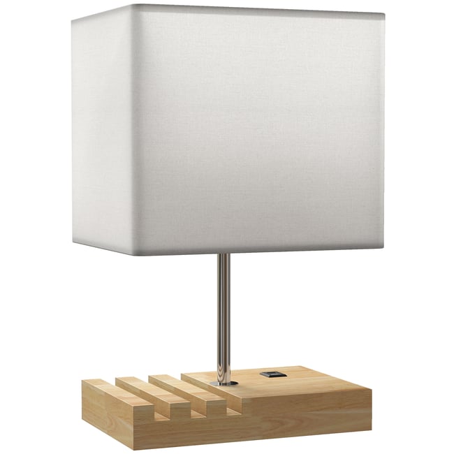 Lampe de table Bois Blanc Couleur blanc, bois naturel, chromé <span itemprop=