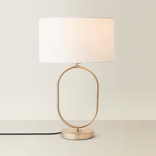 Brushed Chrome Oval Table Lamp with Drum Shade - SO'HOME