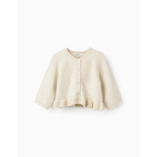 Gilet en Maille Ajourée avec Volants or <span itemprop=