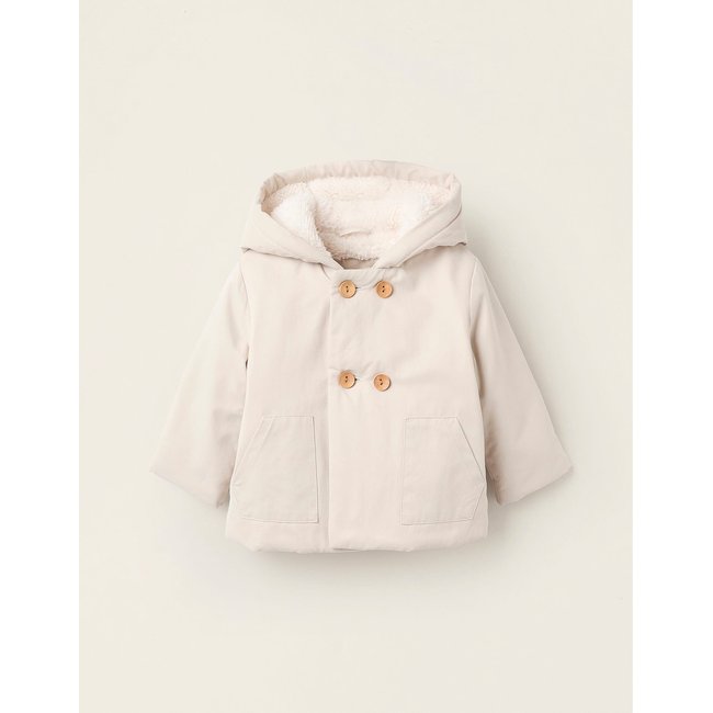 Manteau avec Capuche et Doublure en Sherpa beige clair <span itemprop=