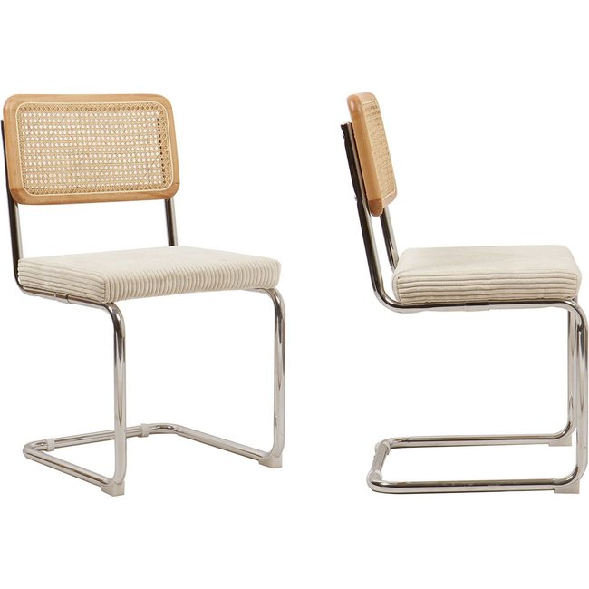 Lot de 2 chaises en cannage et velours côtelé - MUSE - HOMIFAB