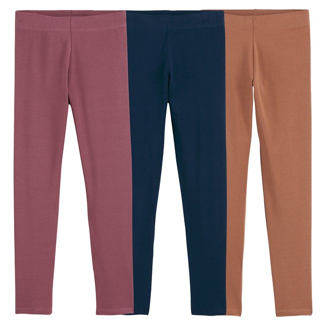 Lot de 3 leggings bleu marine + marron + rose <span itemprop=