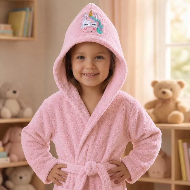 Peignoir enfant enfant pur coton PETITE LICORNE rose <span itemprop=