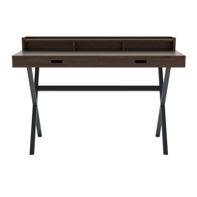Bureau en noyer et métal coloré, HYPPOLITE Couleur noyer, gris ardoise <span itemprop=