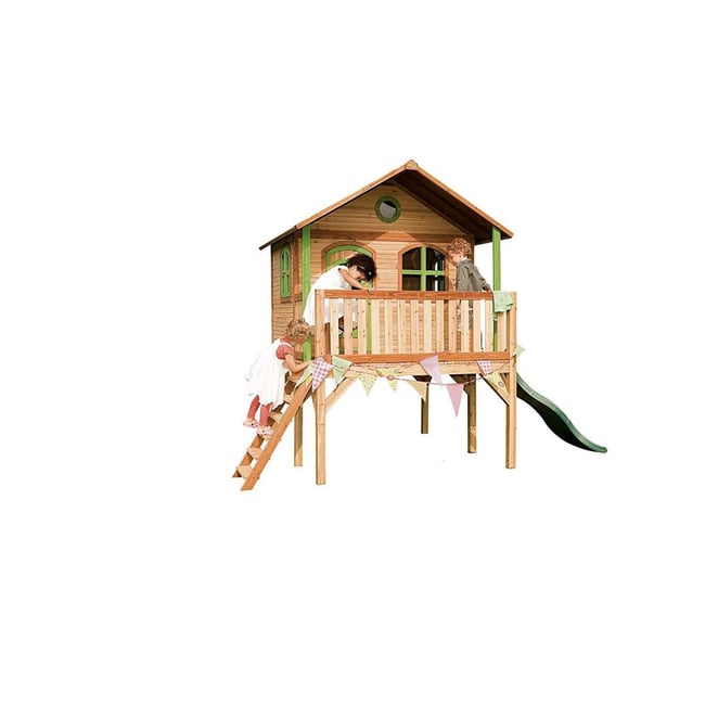 AXI Cabane enfant SOPHIE Brun Vert et toboggan Vert - AXI HOUSE