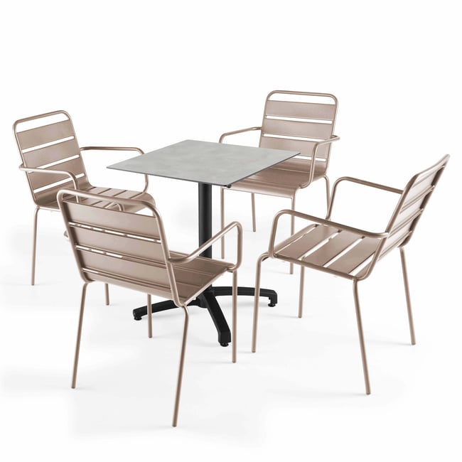 Table 60x60 cm inclinable stratifiée avec pied noir et chaises en métal, OPERA taupe <span itemprop=