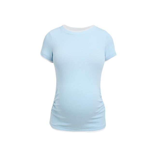 T-shirt froncé à manches courtes maternité bleu <span itemprop=