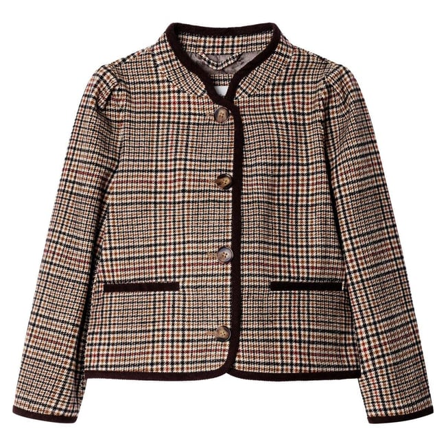 Veste À Carreaux À Col Mao brun terre <span itemprop=