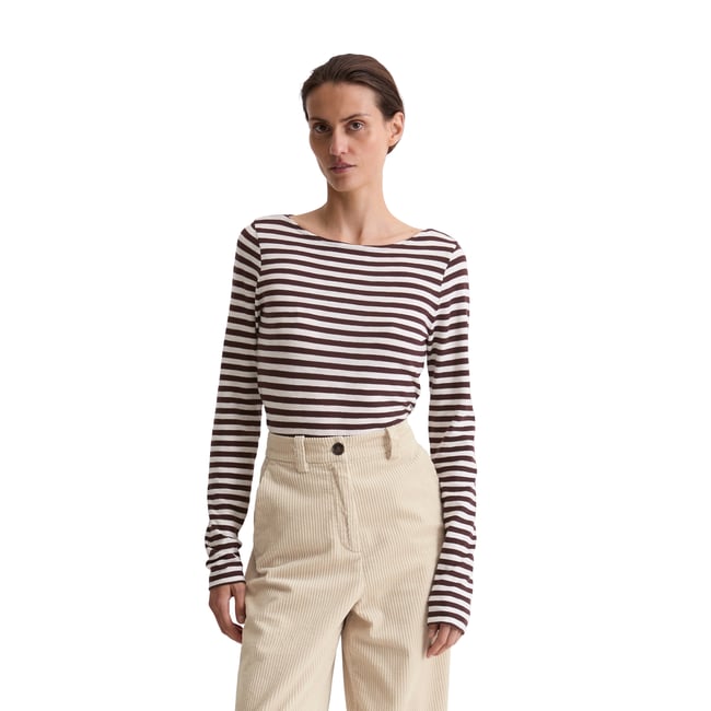 T-shirt à rayures longues régulier en jersey slub rouge foncé <span itemprop=