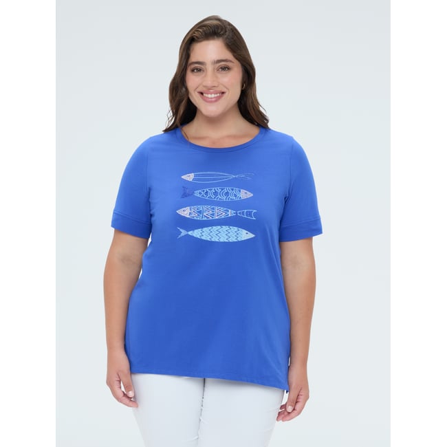 T-shirt avec imprimé et perles bleuet <span itemprop=