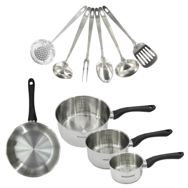 Batterie de cuisine 1 poêle 20cm + 3 casseroles 6cm GENEVA inox|noir <span itemprop=