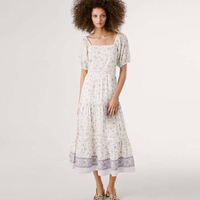 Robe Midi À Imprimé Floral blanche mousse <span itemprop=