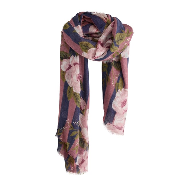 Écharpe légère en laine bleu marine/imprimé floral rose <span itemprop=