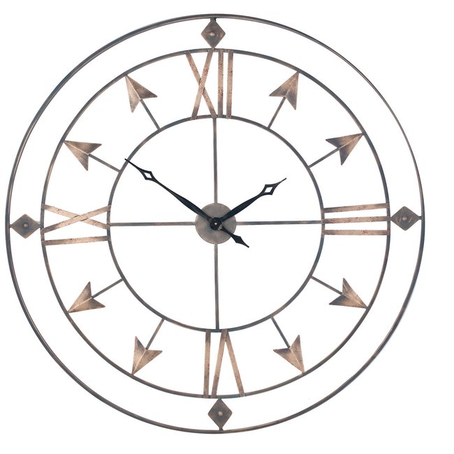 120cm Antique Grey and Gold Metal Round Wall Clock, gold-coloured, SO'HOME