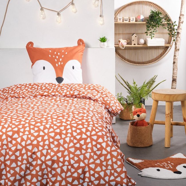 Parure de lit enfant imprimé animalier FUNNY SACHA orange <span itemprop=