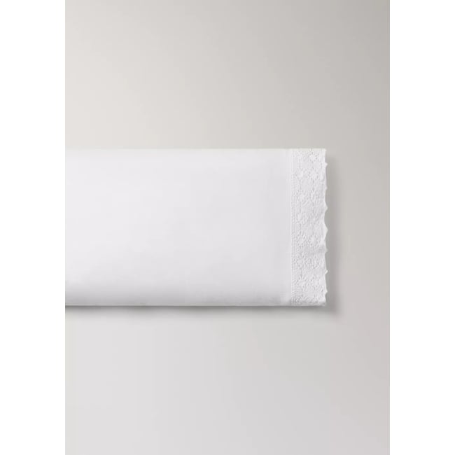 Taie d'oreiller coton garment-dyed dentelle large 45x110 cm blanc <span itemprop=