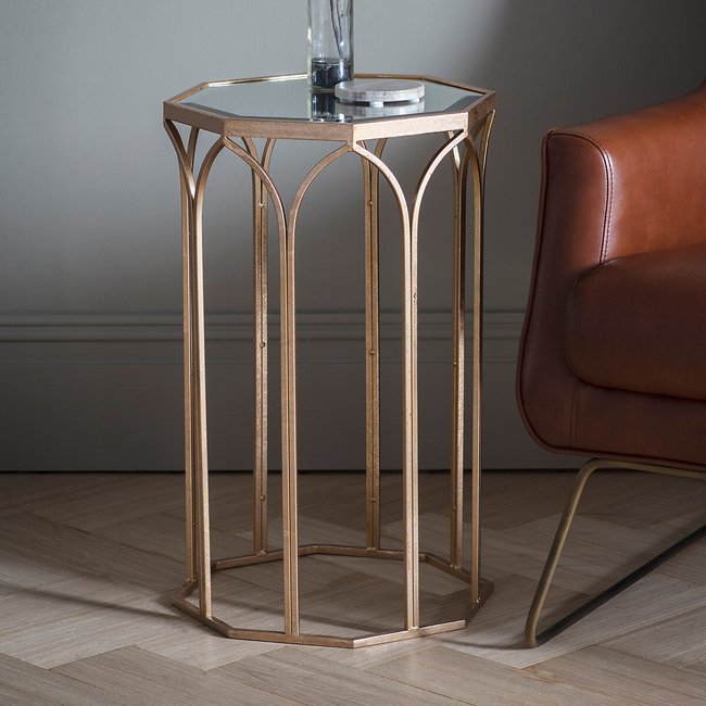 Munger Octagonal Smoked Glass Side Table, gold-coloured, SO'HOME