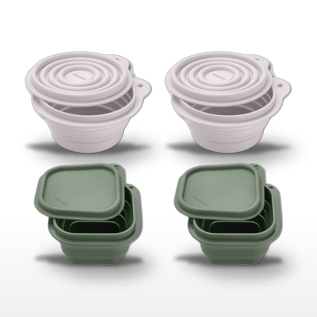 Lot de 4 boîtes de rangement pliable avec 4 ustensiles STORAGE blanc|vert <span itemprop=