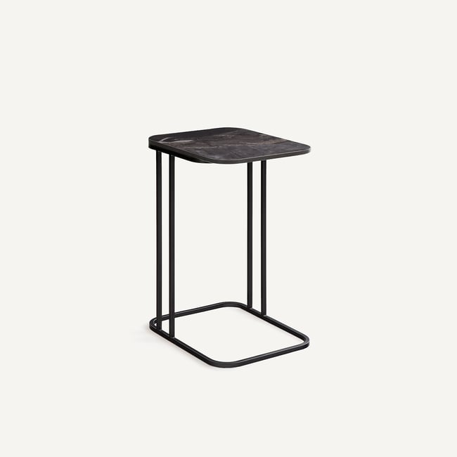 Bout de canapé avec plateau en céramique anthracite, TREBOR céramique marbre anthracite <span itemprop=